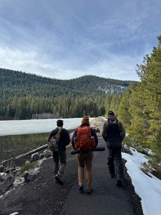 CDFW biologists returning from ground-truthing a collar cluster from the Whaleback pack, Siskiyou County